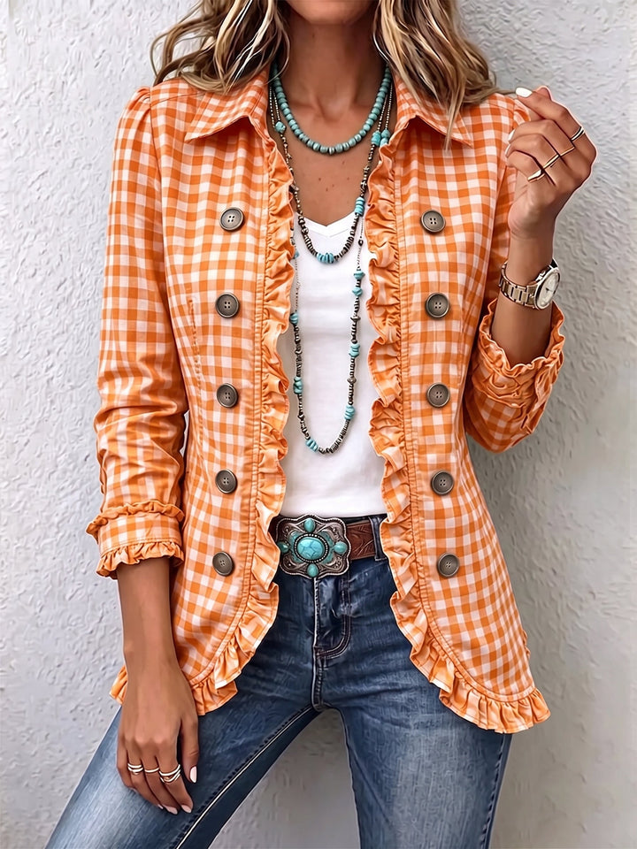 Caterina™ | Striped Button-Down Jacket with Ruffles