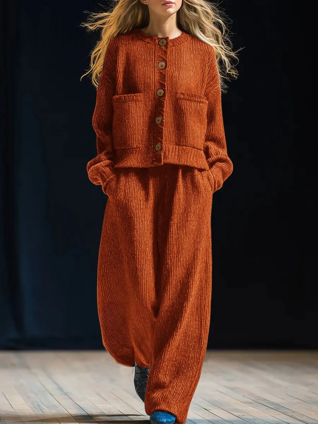 Ensemble cardigan ample et pantalon large décontracté en maille