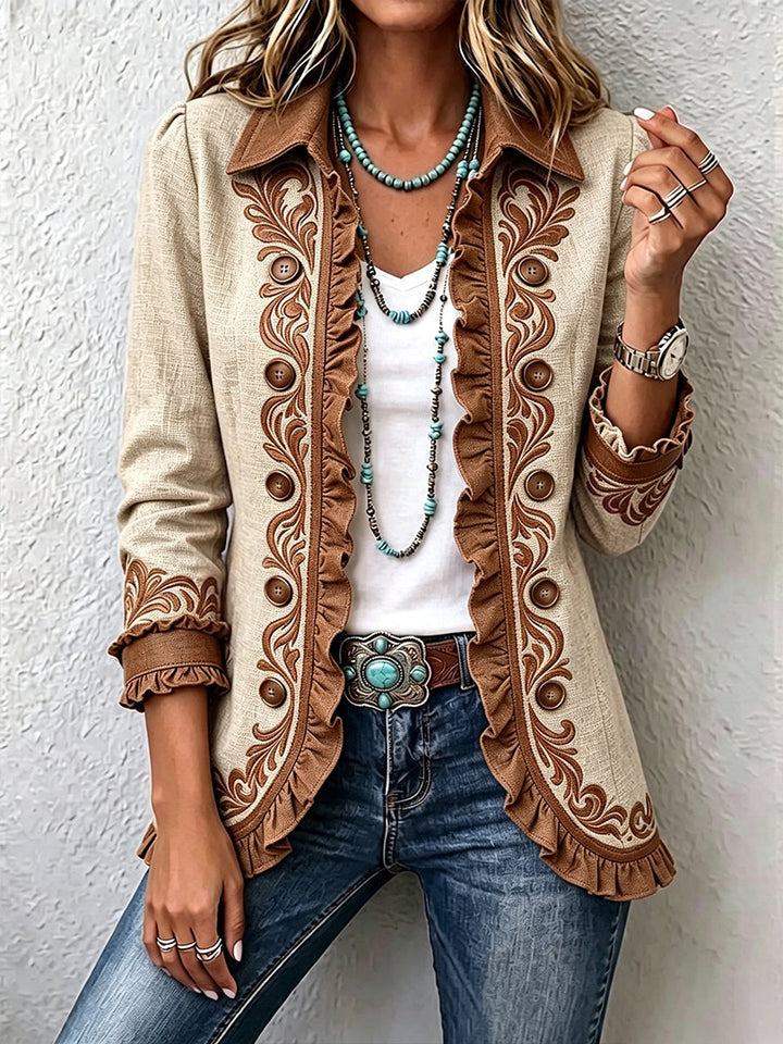 Rita™ | Vintage Bohemian Jacket with Floral Ruffles