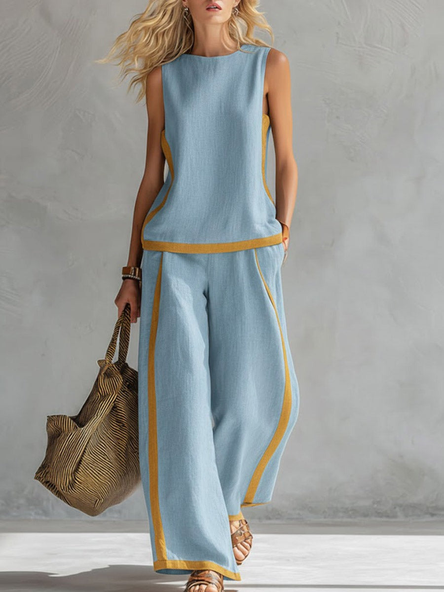 Ensemble haut et pantalon ampleen coton et lin