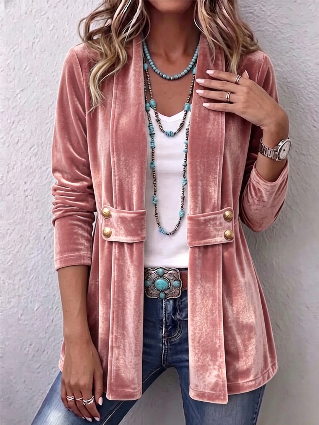Concetta™ | Vintage Jacket with Buttons on the Collar and Long Sleeves