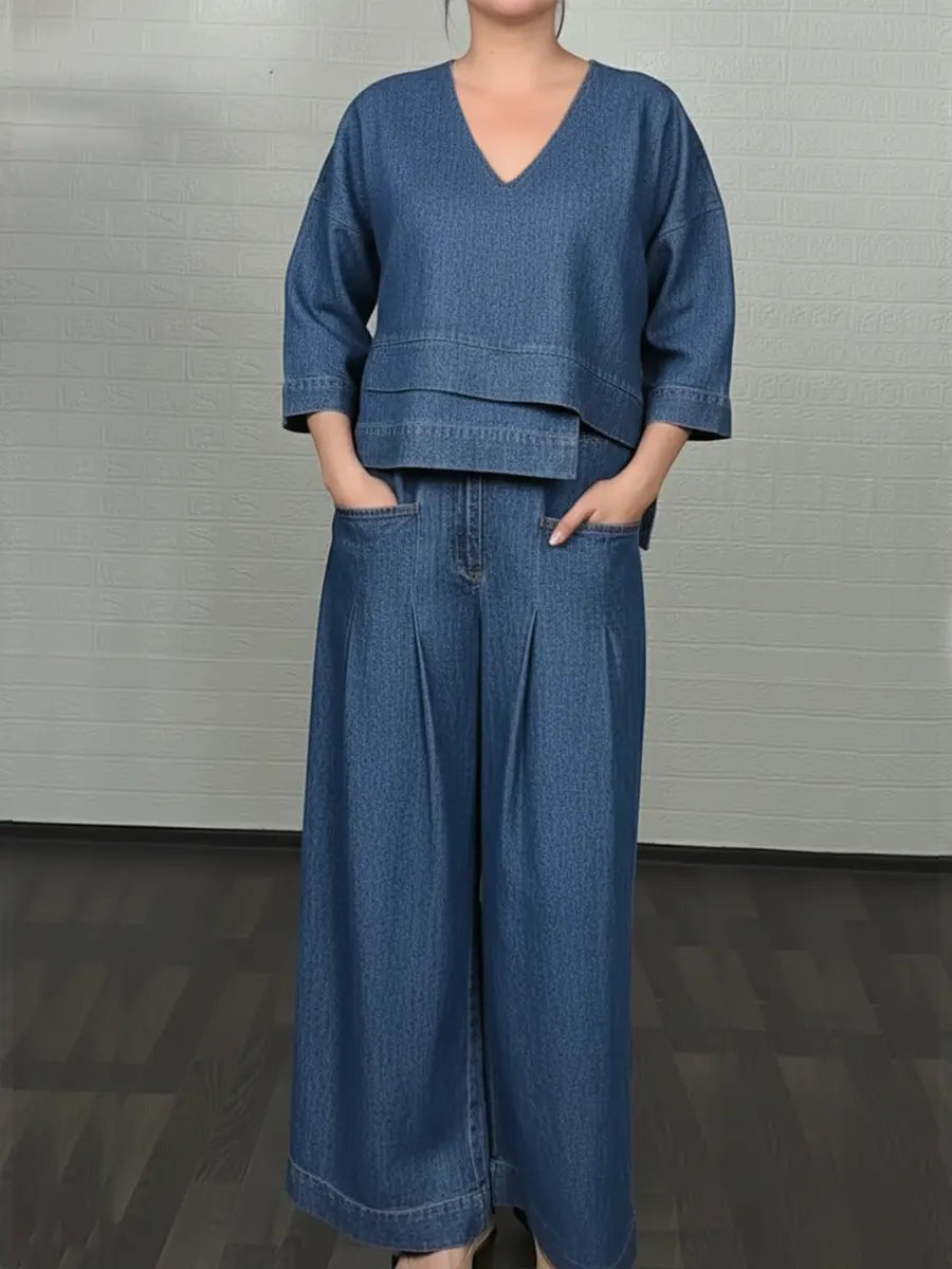Ensemble deux pièces décontracté en denim