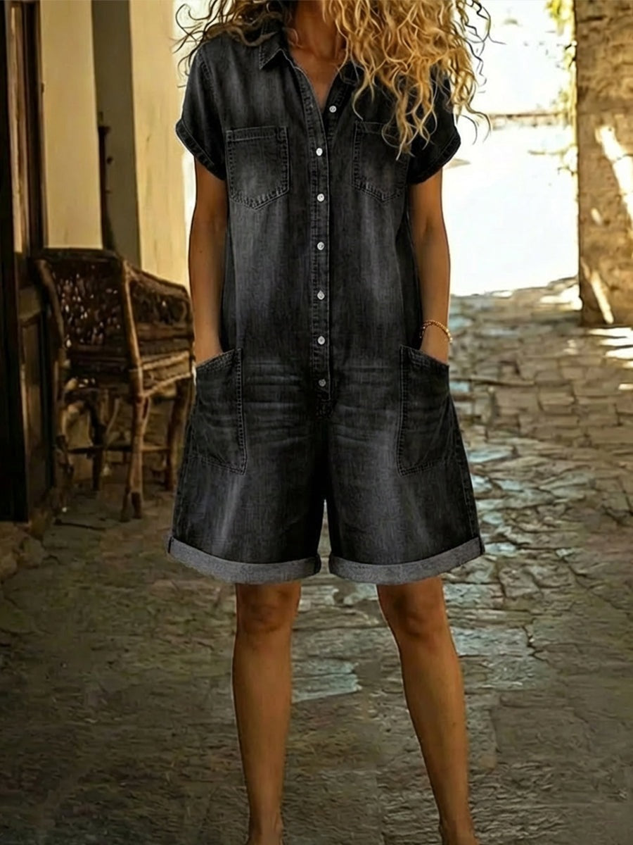 Combinaison short en denim décontracté