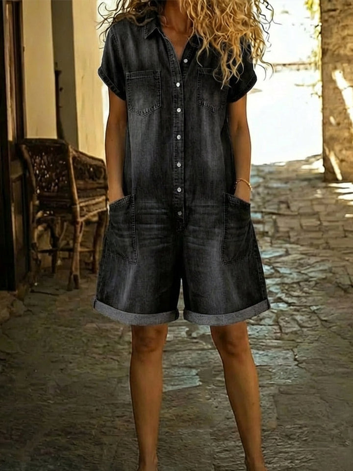 Combinaison short en denim décontracté