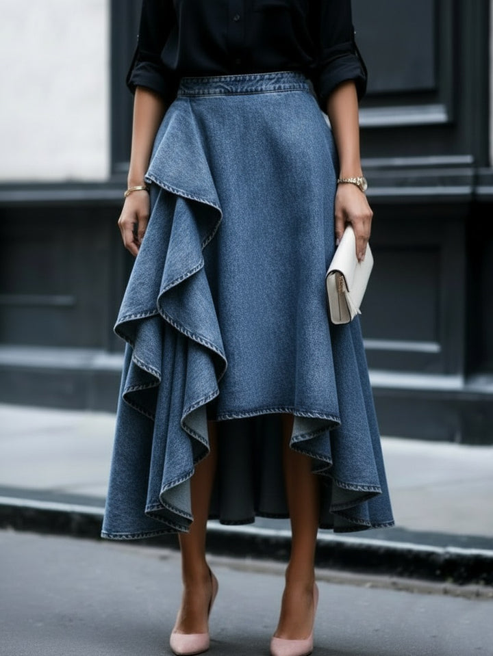 Jupe en jean à volants — Style décontracté élégant à étages