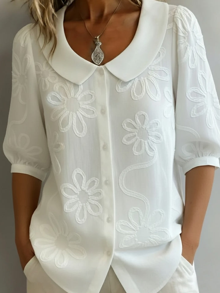 Chemise vintage à col Peter Pan brodée de fleurs