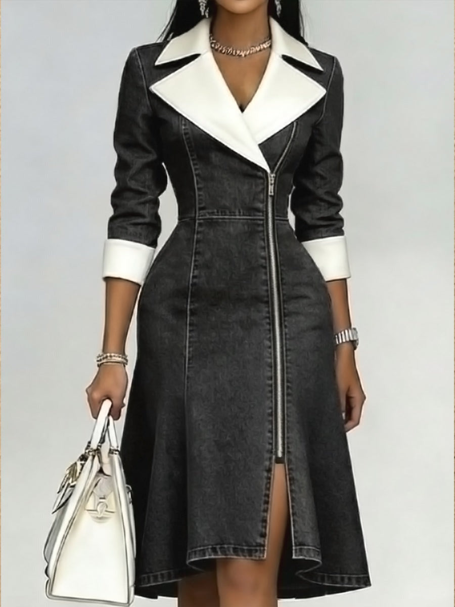 Robe en jean patchwork coupe ajustée