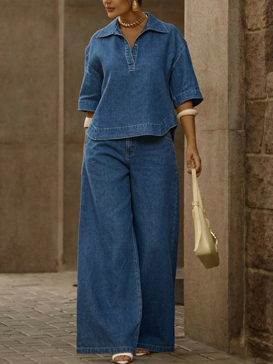 Ensemble deux pièces décontracté en denim