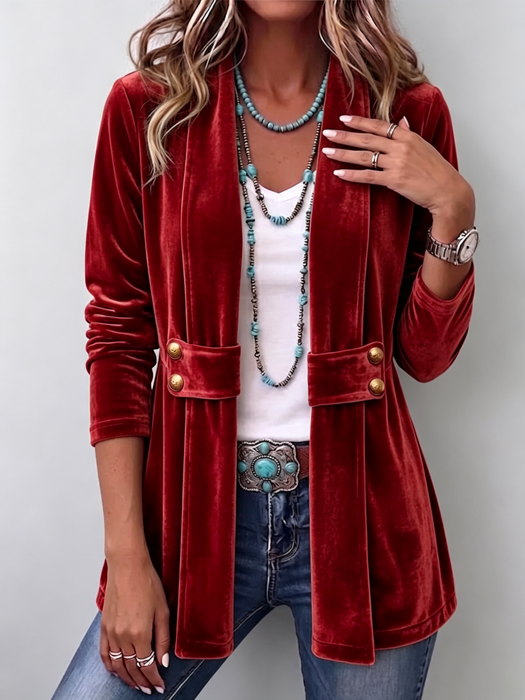Concetta™ | Vintage Jacket with Buttons on the Collar and Long Sleeves