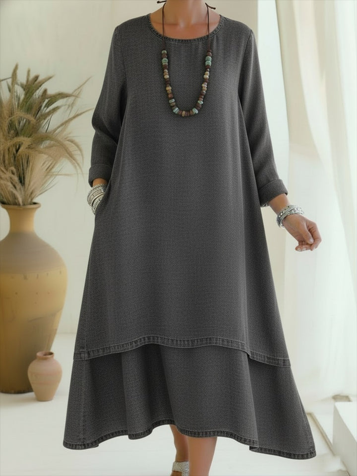 Robe en jean élégante à ourlet double épaisseur