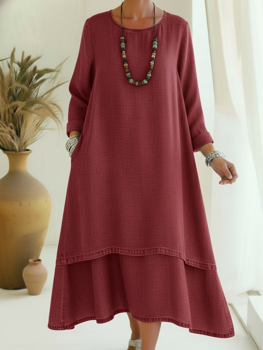Robe en jean élégante à ourlet double épaisseur