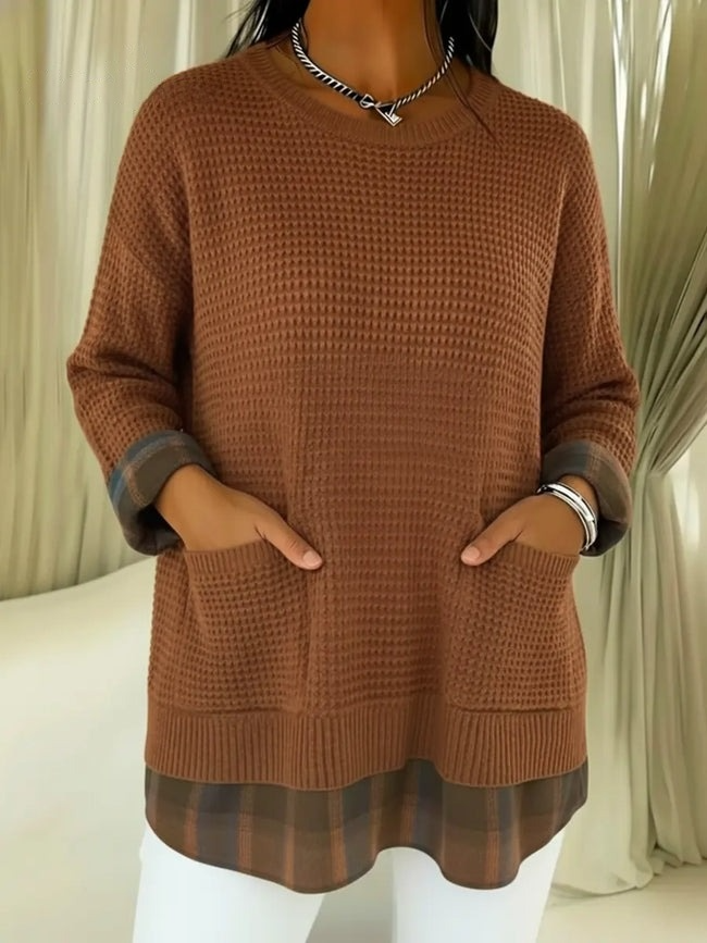 Pull à carreaux patchwork pour femme