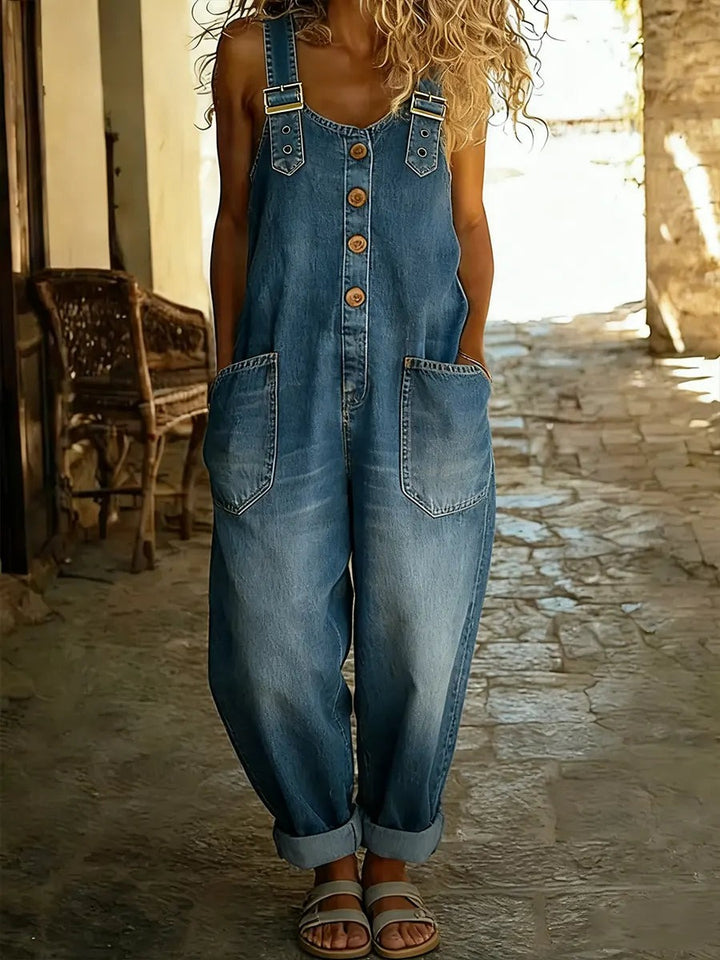 Combinaison en jean décontractée pour femme avec boucle réglable