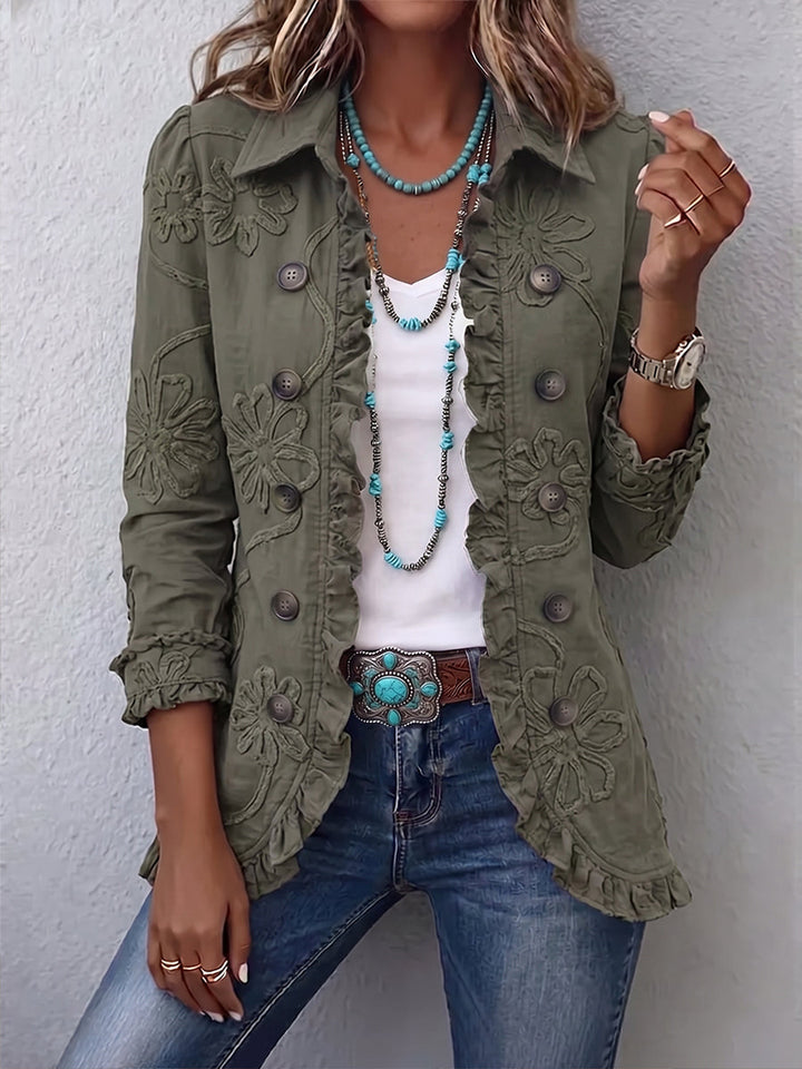 Giovanna™ | Embroidered Utility Jacket in Boho-Chic Style with Ruffles