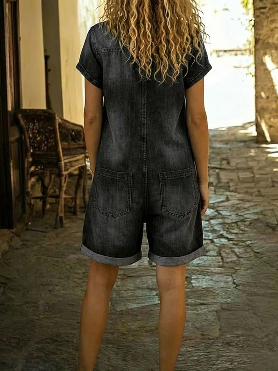 Combinaison short en denim décontracté