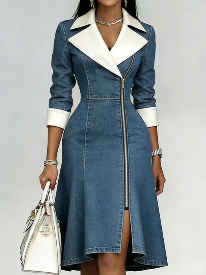 Robe en jean patchwork coupe ajustée