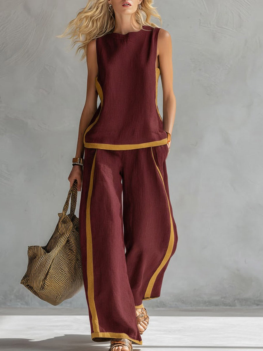 Ensemble haut et pantalon ampleen coton et lin