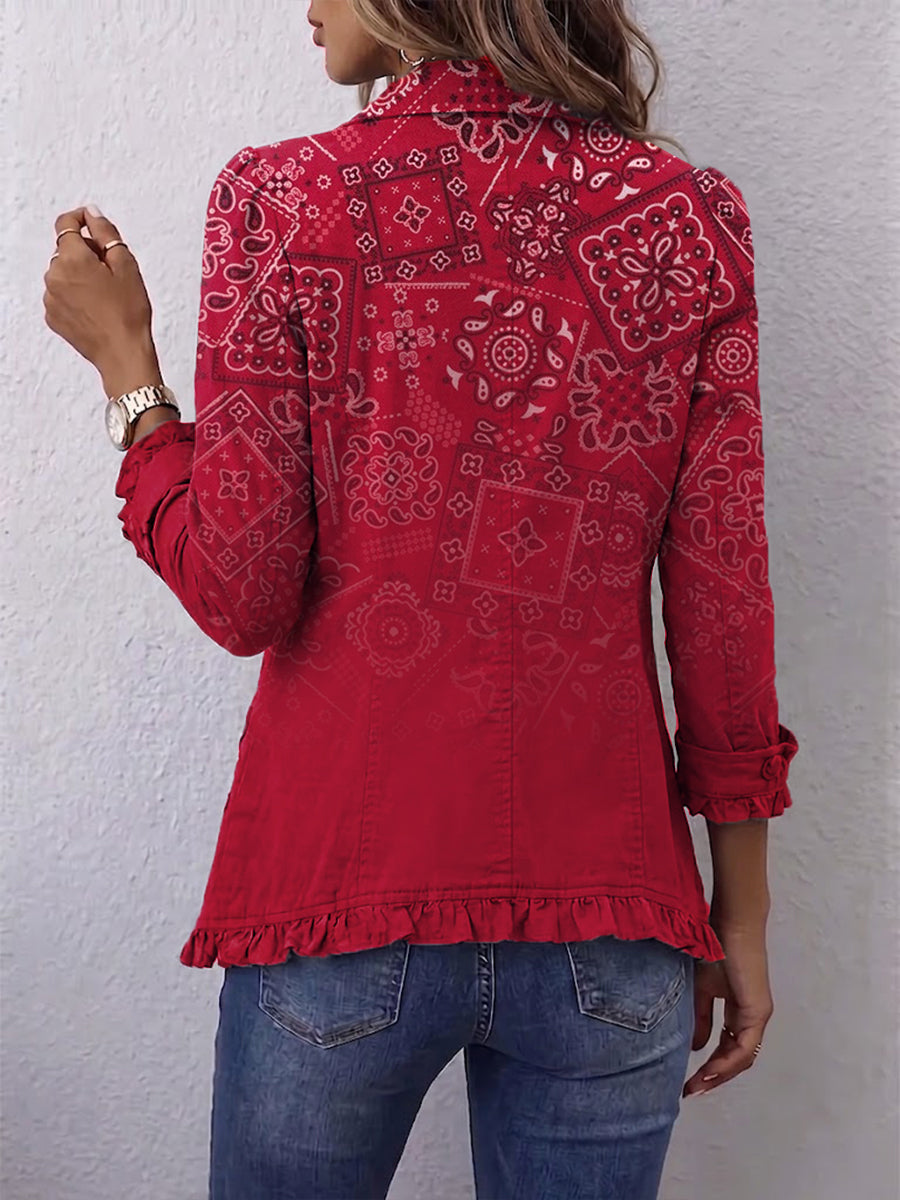 Lucia™ | Ruffled Jacket with Ombre Bohemian Paisley Print