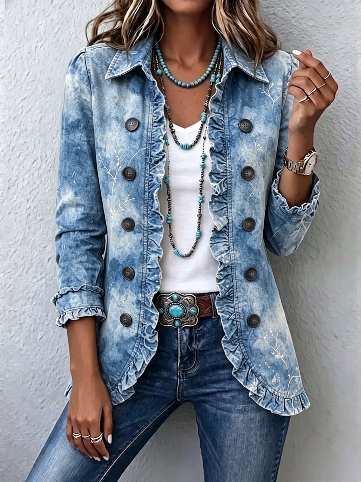 Giuseppina™ | Vintage Boho Style Jacket with Gradient Print and Ruffle Details