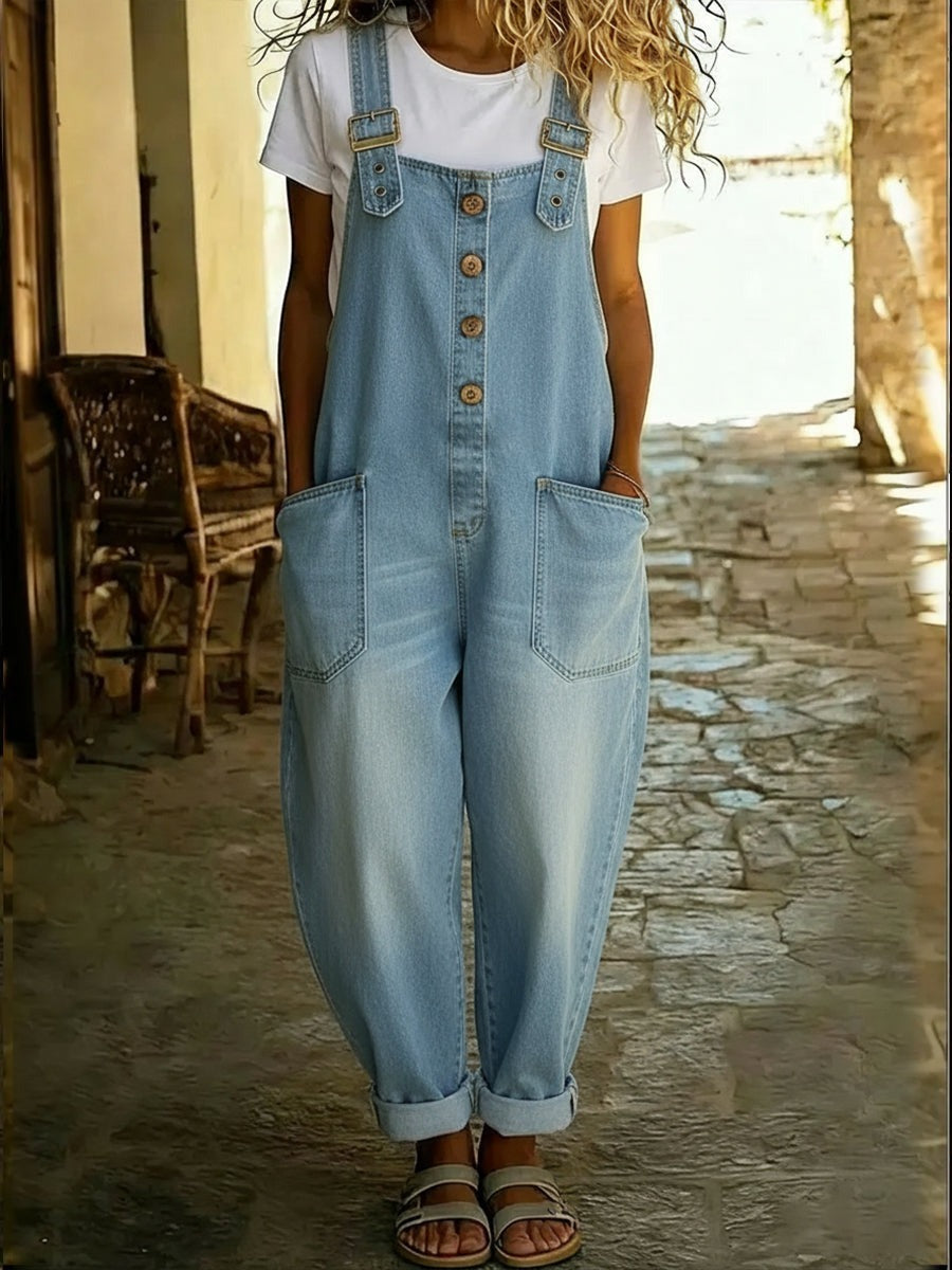 Combinaison en jean décontractée pour femme avec boucle réglable