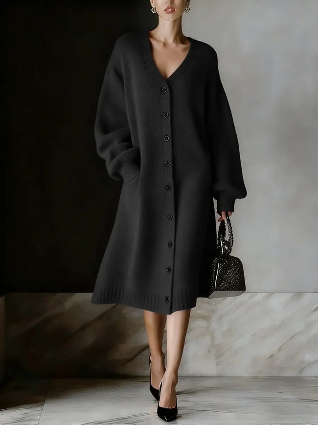 Robe cardigan ample décontractée à manches longues et col en V