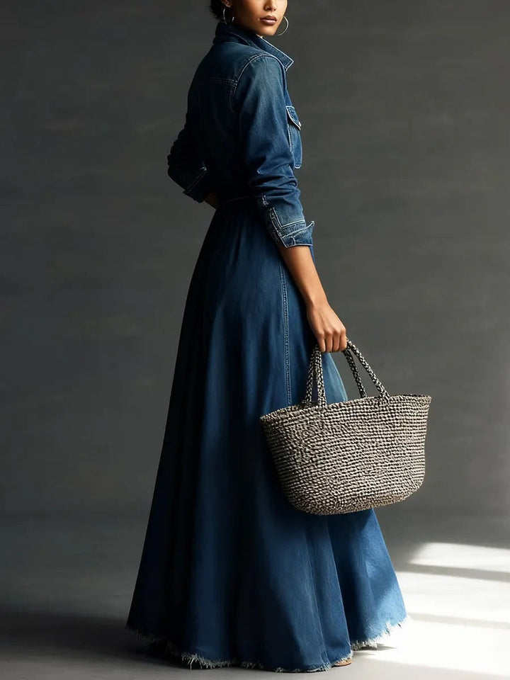 Robe midi en jean délavé à col montant