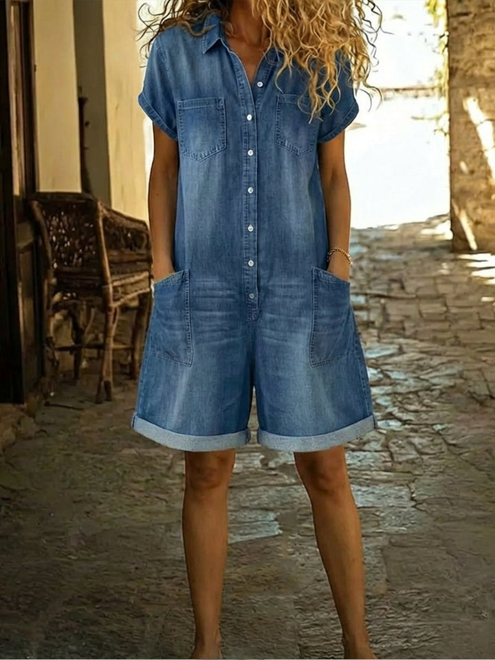 Combinaison short en denim décontracté