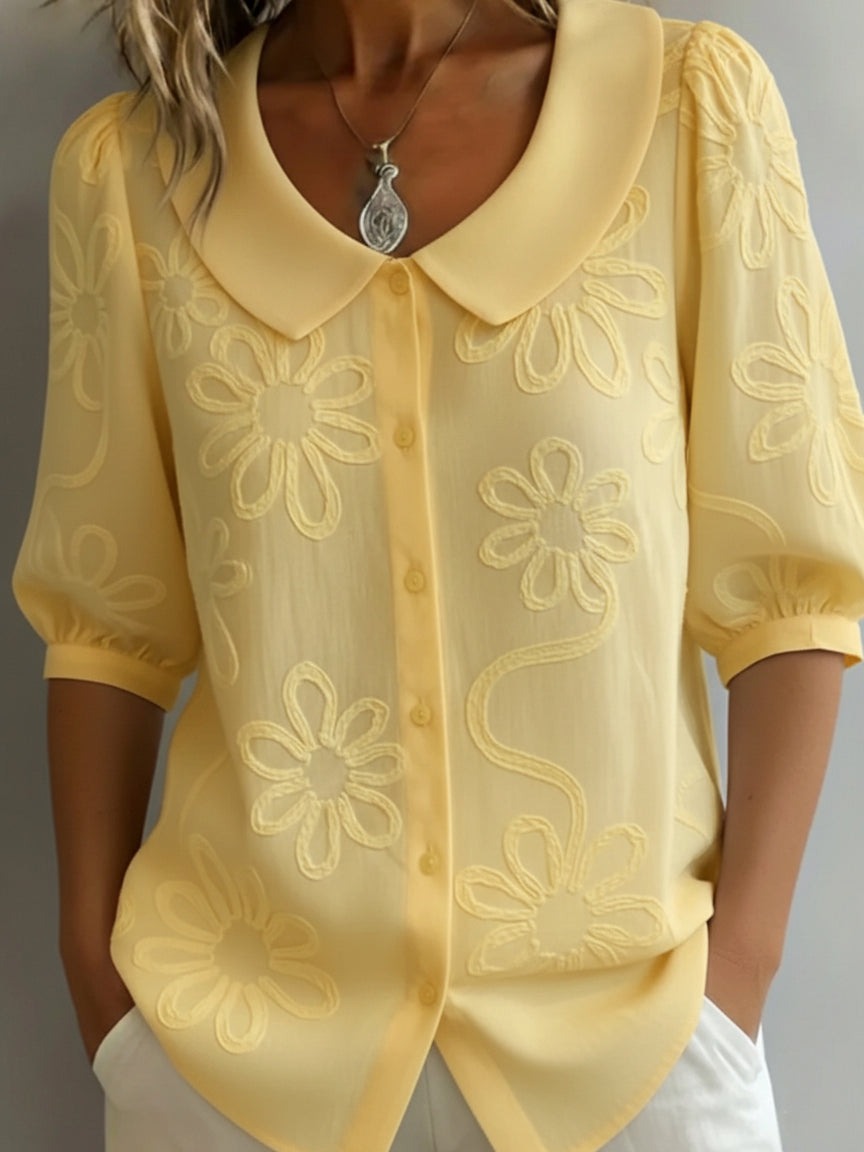 Chemise vintage à col Peter Pan brodée de fleurs