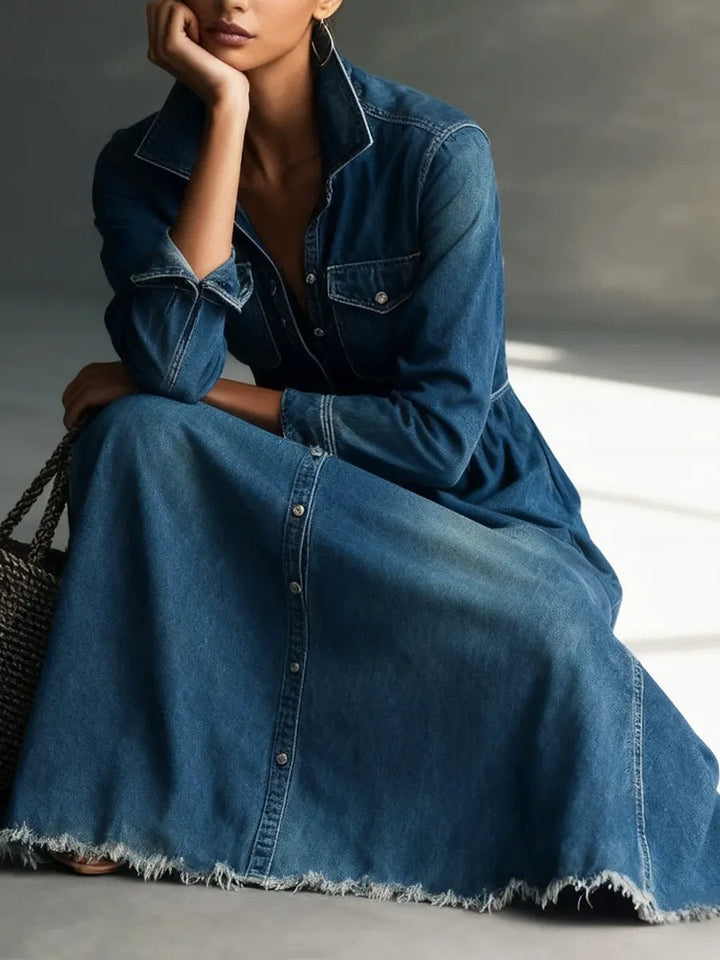 Robe midi en jean délavé à col montant