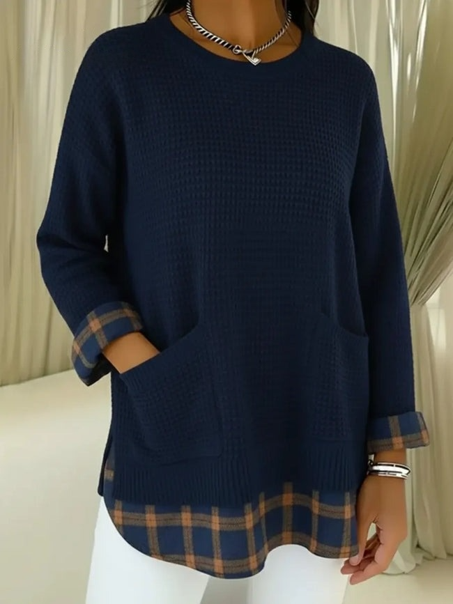 Pull à carreaux patchwork pour femme