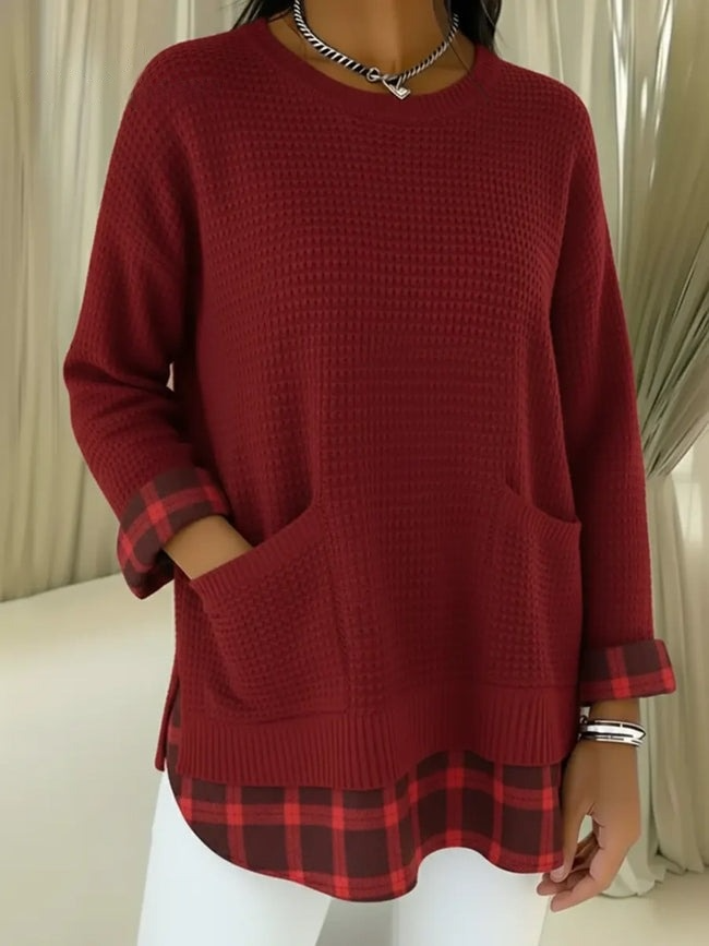 Pull à carreaux patchwork pour femme