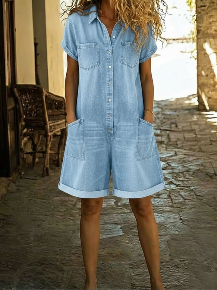 Combinaison short en denim décontracté