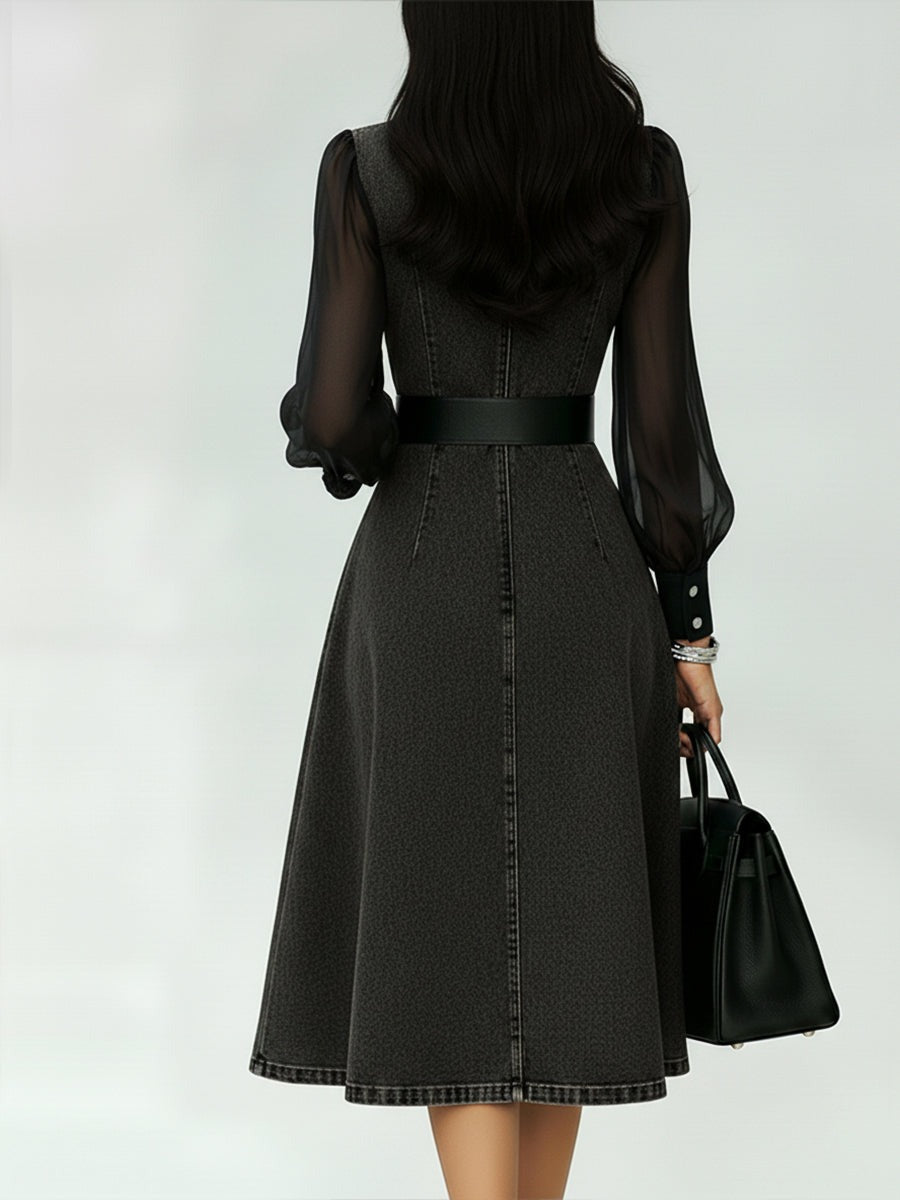 Robe en jean élégante avec empiècements en organza aux manches