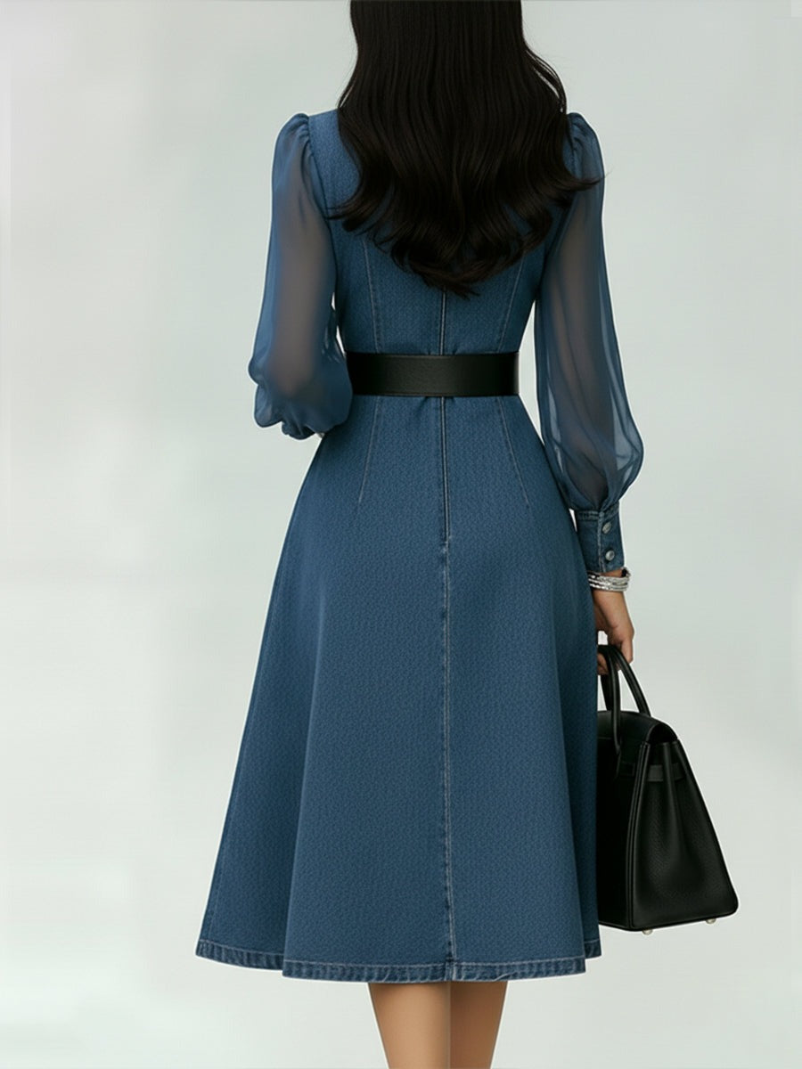 Robe en jean élégante avec empiècements en organza aux manches