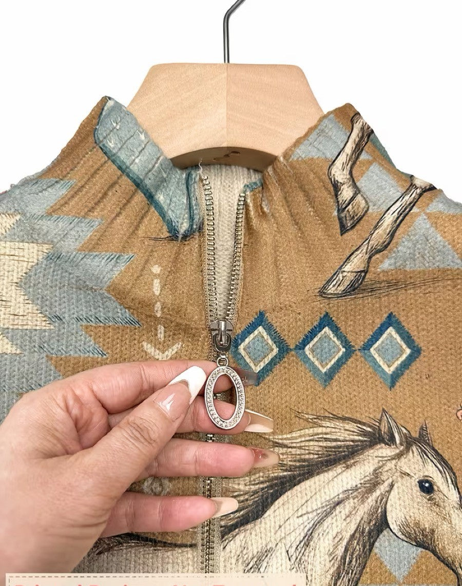 Giovanna™ | Desert Horse and Cactus Zip Cardigan