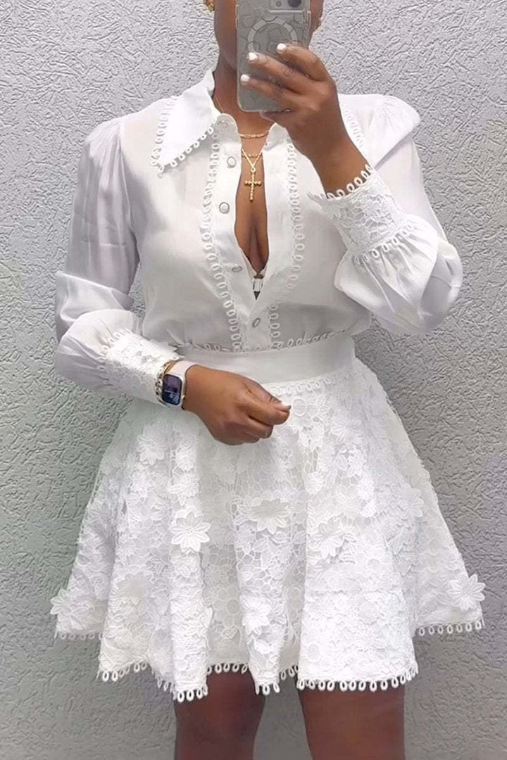 Ensemble élégant, chemise à manches longues et jupe en dentelle