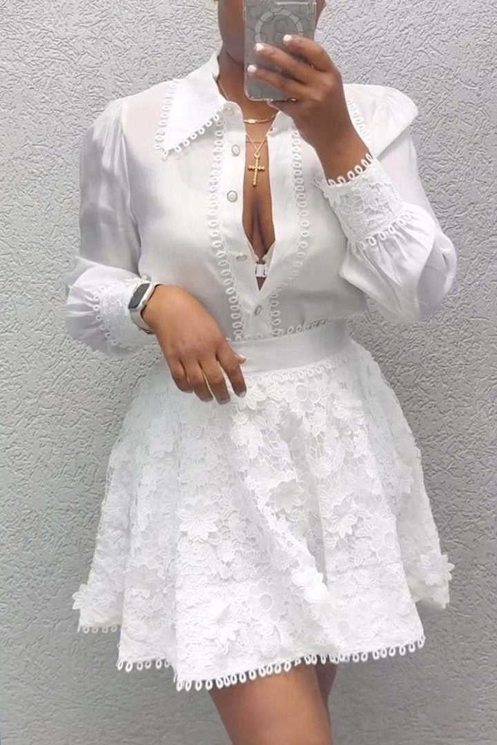 Ensemble élégant, chemise à manches longues et jupe en dentelle