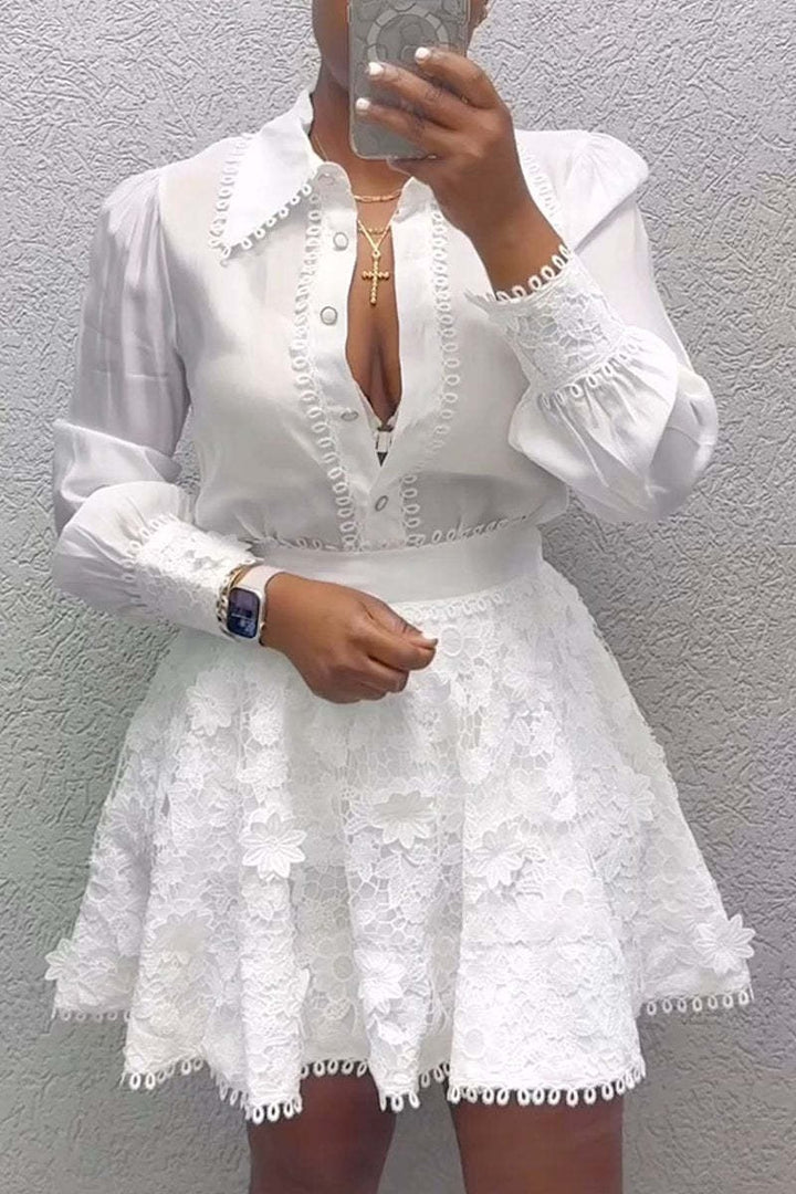 Ensemble élégant, chemise à manches longues et jupe en dentelle