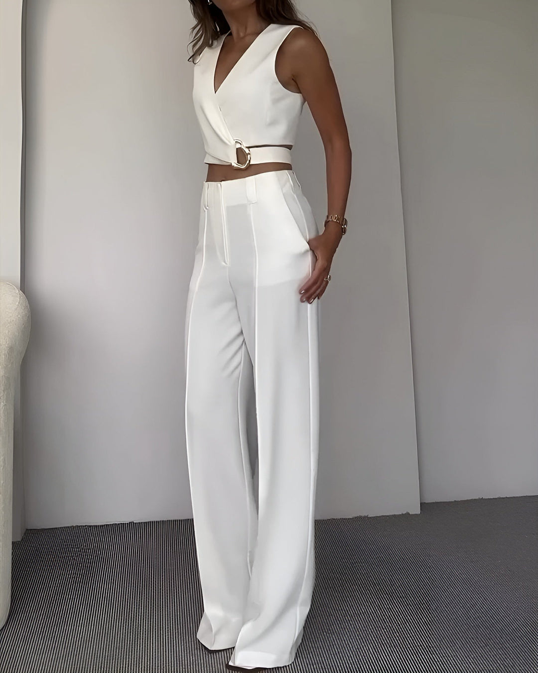 Ensemble - Gilet Sans Manches Et Pantalon Taille Haute