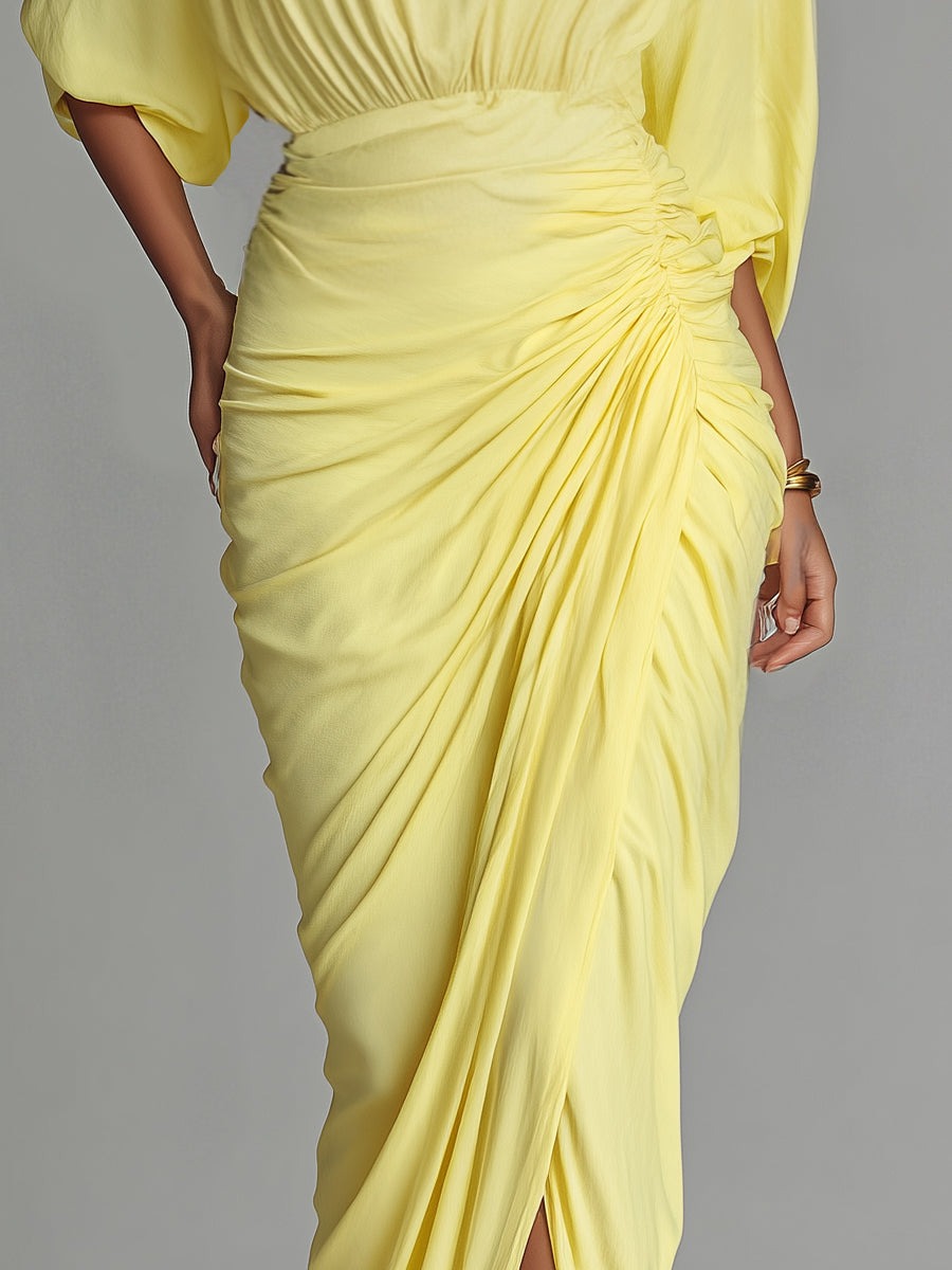 Robe longue drapée jaune vif confortable
