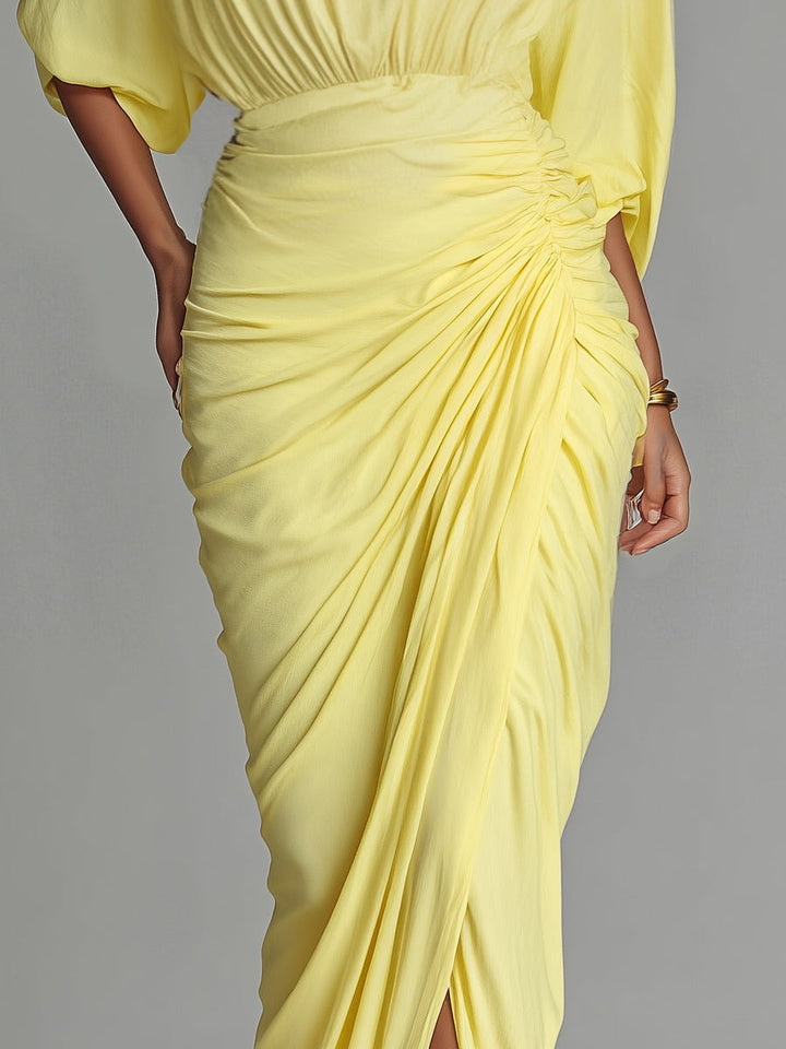 Robe longue drapée jaune vif confortable