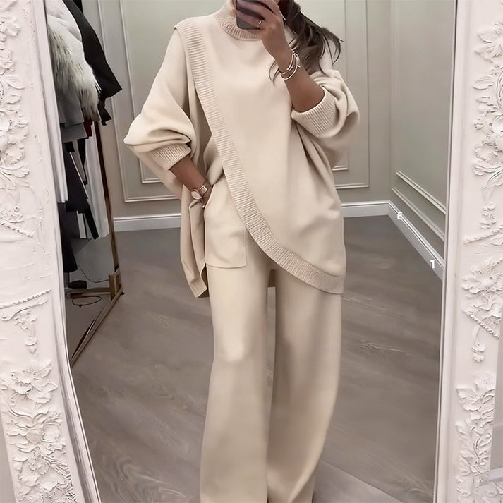 Ensemble confortable pull asymétrique + pantalon large