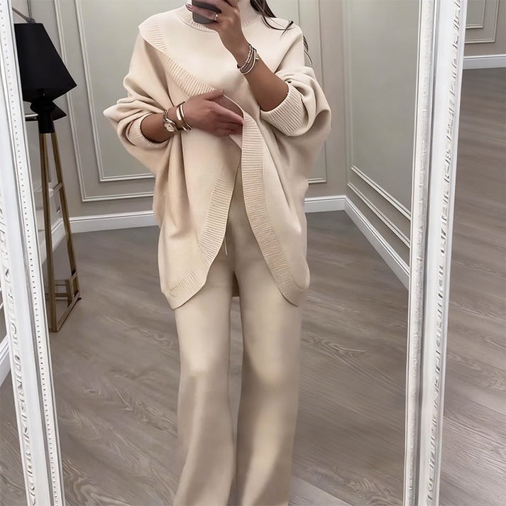 Ensemble confortable pull asymétrique + pantalon large