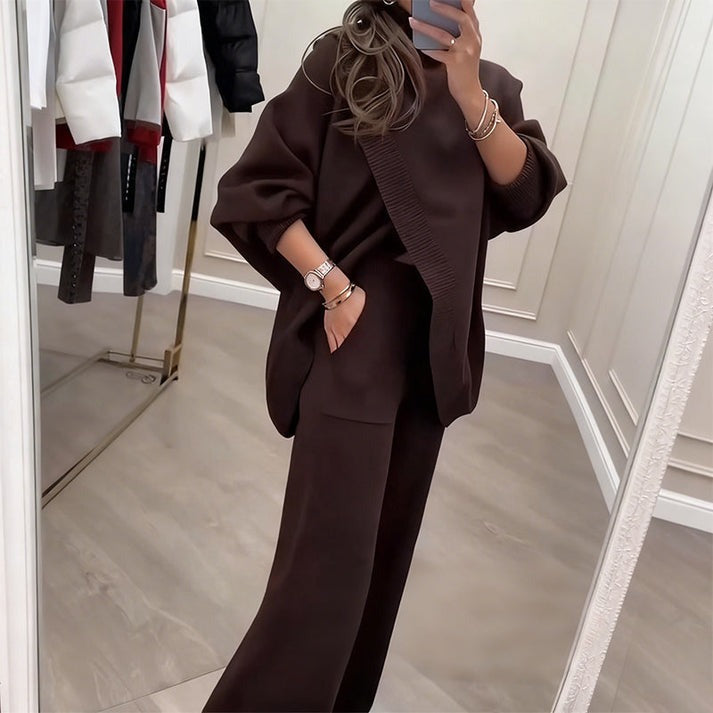 Ensemble confortable pull asymétrique + pantalon large