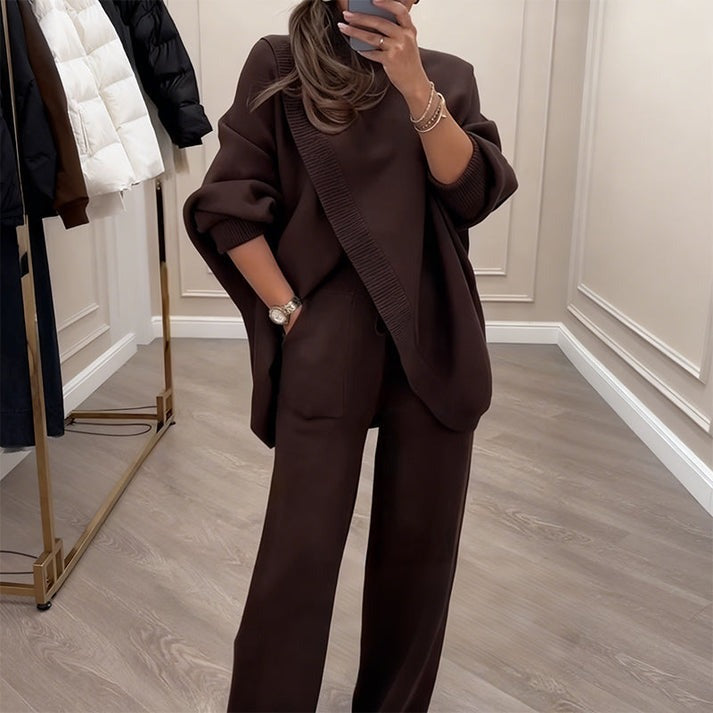 Ensemble confortable pull asymétrique + pantalon large