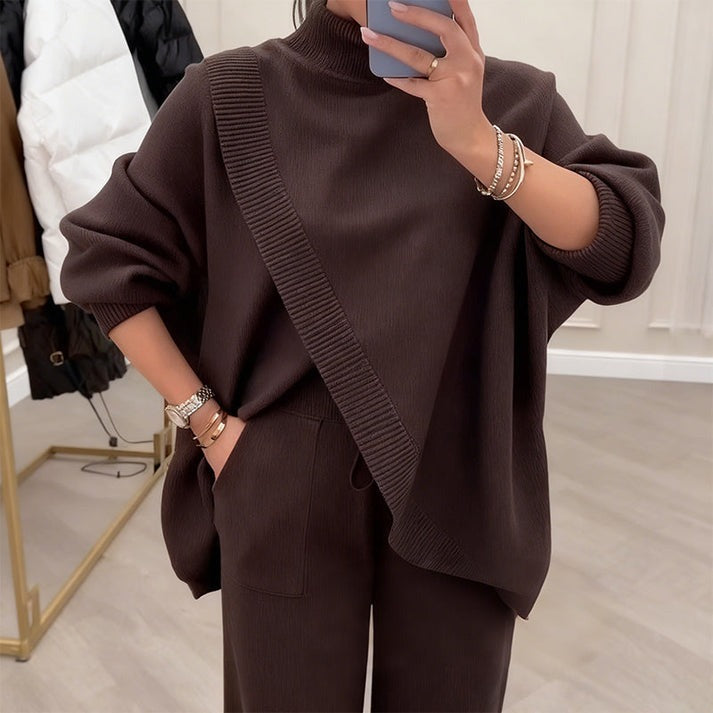 Ensemble confortable pull asymétrique + pantalon large