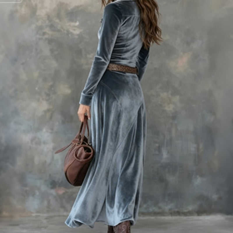 Robe longue en velours avec ceinture