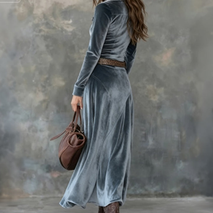 Robe longue en velours avec ceinture