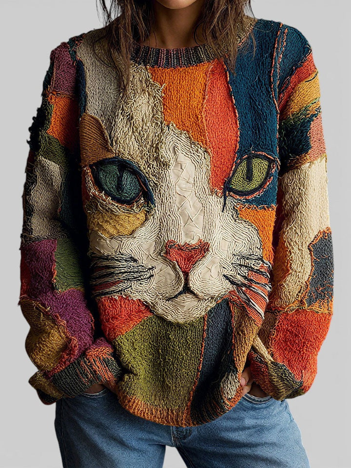 Pull artistique motif chat