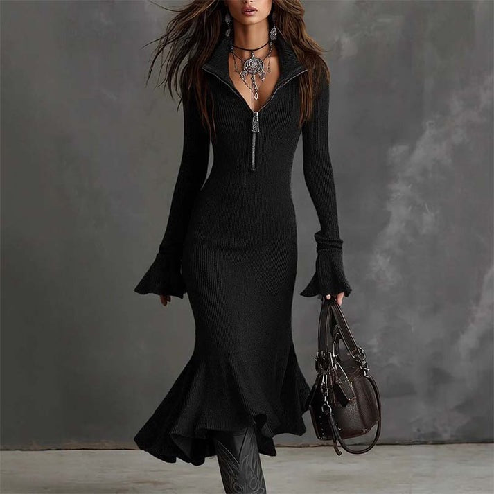 Élégante robe en maille avec fermeture éclair